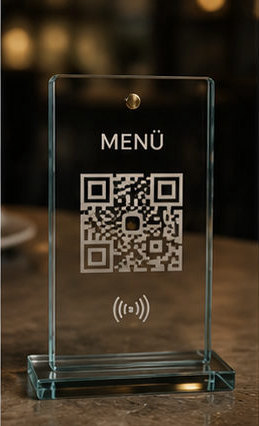 Cam Dikdörtgen — QR & NFC menü standı
